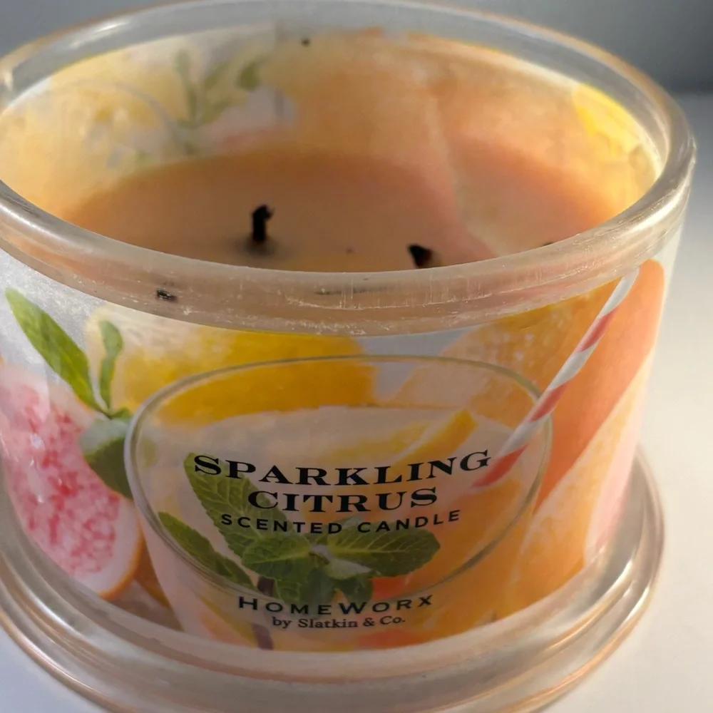 Homeworx SPARKLING CITRUS Scented Candle 18 Oz 4‎ Wick Slatkin & Co USED Orange